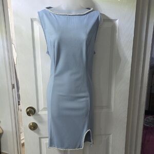 SHEIN Light Blue Mini Dress with Pearl Accents
